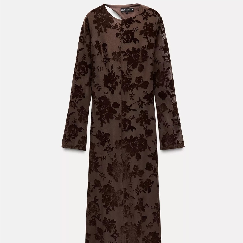 Zara Chocolate Floral Long Sleeve Dress